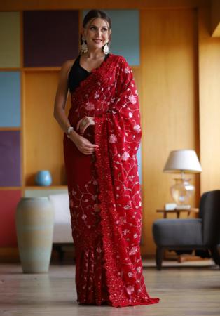 Picture of Fascinating Georgette Dark Red Saree