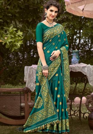 Picture of Lovely Silk Teal Saree