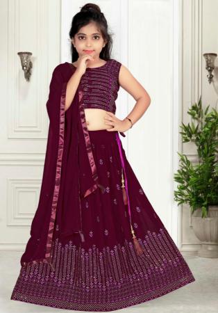 Picture of Beautiful Georgette Maroon Kids Lehenga Choli