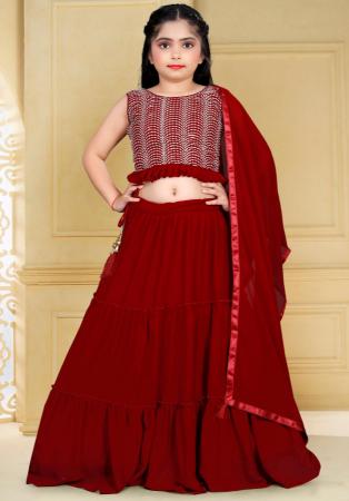 Picture of Superb Georgette Maroon Kids Lehenga Choli