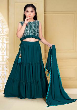 Picture of Enticing Georgette Teal Kids Lehenga Choli