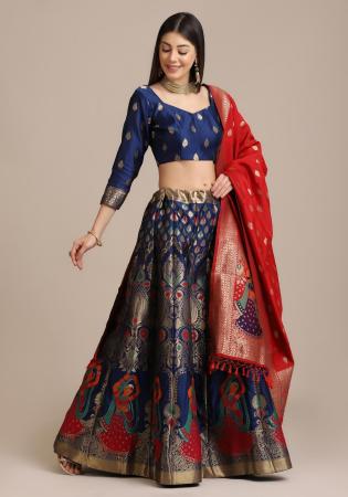 Picture of Splendid Net & Silk Dark Slate Blue Lehenga Choli