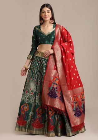 Picture of Radiant Net & Silk Dark Olive Green Lehenga Choli