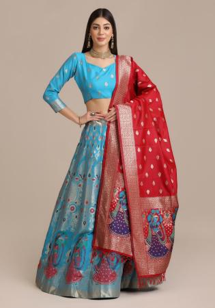 Picture of Excellent Net & Silk Steel Blue Lehenga Choli