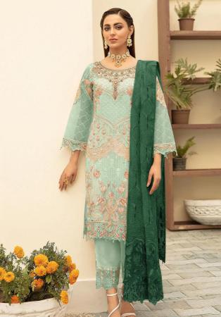 Picture of Georgette Dark Sea Green Straight Cut Salwar Kameez