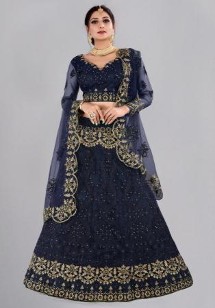 Picture of Magnificent Net & Silk Midnight Blue Lehenga Choli