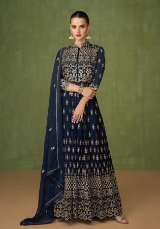 Picture of Georgette Dark Slate Grey Straight Cut Salwar Kameez