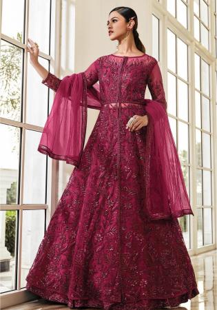 Picture of Nice Net Saddle Brown Straight Cut Salwar Kameez