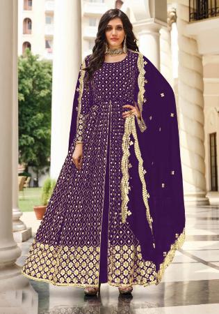 Picture of Georgette Dark Orchid Straight Cut Salwar Kameez