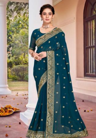 Picture of Amazing Georgette Navy Blue Saree