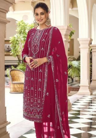 Picture of Georgette Deep Pink Straight Cut Salwar Kameez