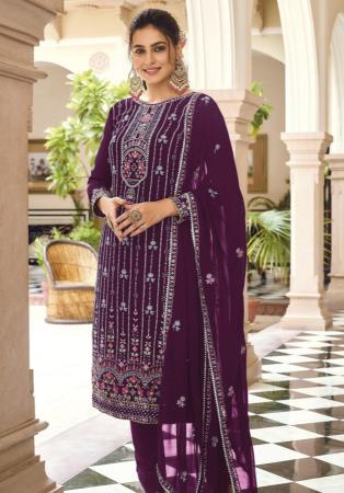 Picture of Elegant Georgette Brown Straight Cut Salwar Kameez