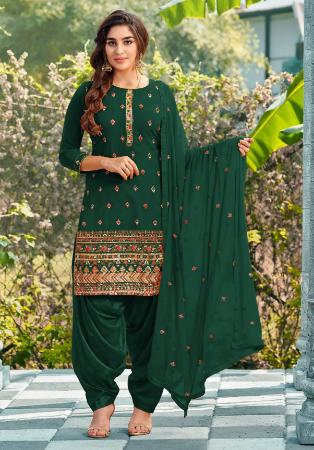 Picture of Georgette Olive Drab Straight Cut Salwar Kameez