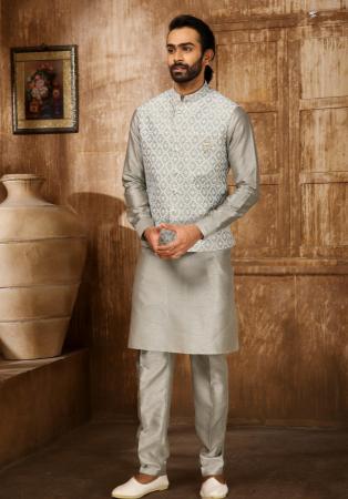 Picture of Pretty Silk Silver Kurtas