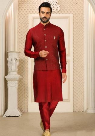 Picture of Pretty Silk Fire Brick Kurtas