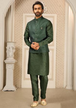 Picture of Ravishing Silk Dark Olive Green Kurtas