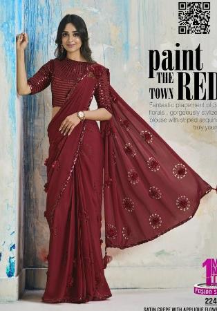 Picture of Ideal Satin & Silk Dark Red Saree