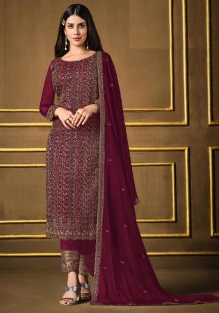 Picture of Superb Silk Saddle Brown Straight Cut Salwar Kameez