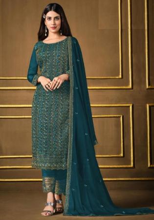 Picture of Silk Midnight Blue Straight Cut Salwar Kameez