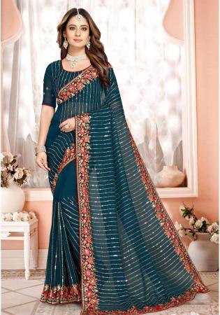 Picture of Elegant Georgette Midnight Blue Saree