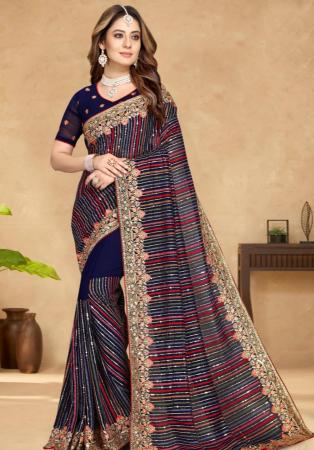 Picture of Pretty Georgette Midnight Blue Saree