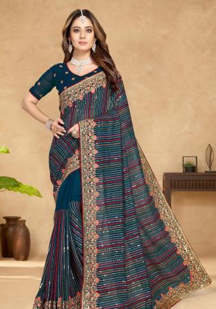 Picture of Marvelous Georgette Midnight Blue Saree