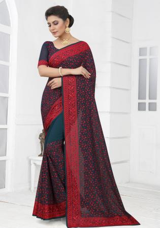 Picture of Comely Georgette Dark Slate Grey Saree