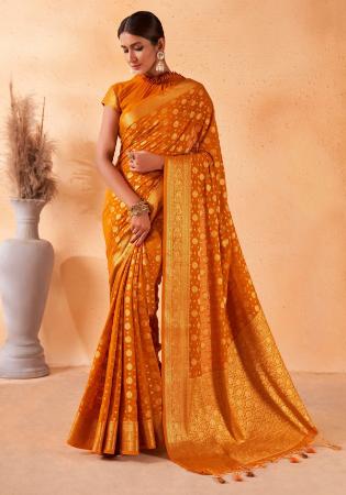 Picture of Sightly Georgette Dark Golden Rod & Orange Red Saree