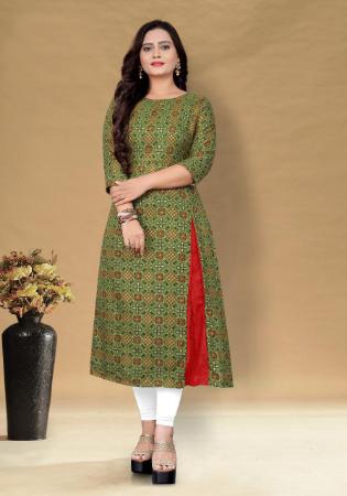 Picture of Enticing Cotton Dark Olive Green Kurtis & Tunic