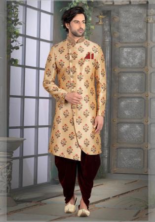 Picture of Superb Silk Pale Golden Rod Sherwani