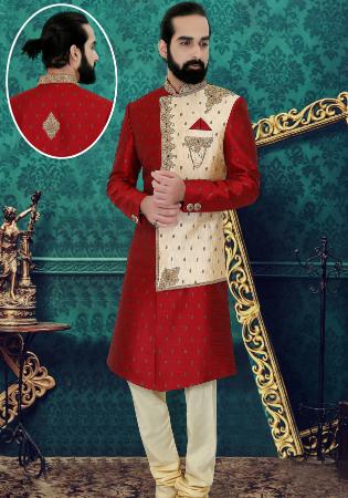 Picture of Bewitching Silk Fire Brick Sherwani