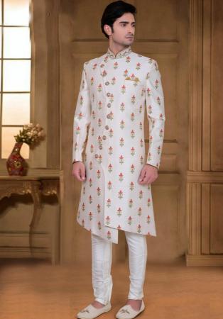 Picture of Statuesque Silk White Sherwani