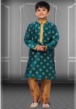 Picture of Ravishing Silk Teal Kids Kurta Pyjama