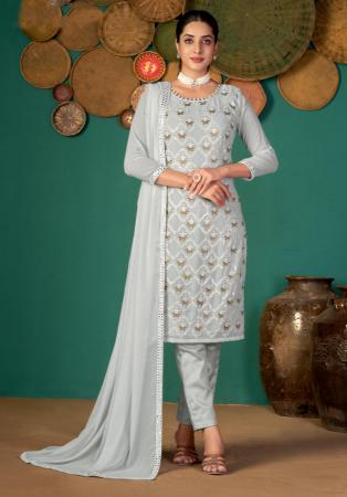 Picture of Stunning Georgette Silver Straight Cut Salwar Kameez