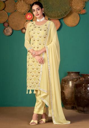 Picture of Delightful Georgette Khaki Straight Cut Salwar Kameez