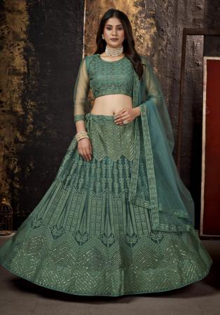 Picture of Superb Net Dark Sea Green Lehenga Choli