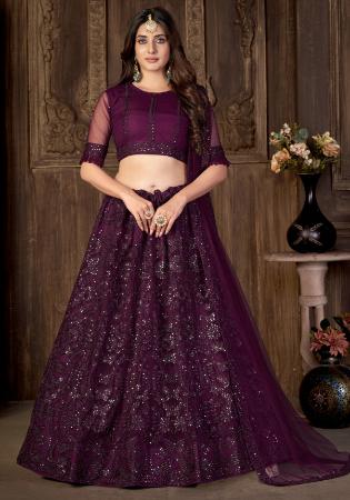 Picture of Comely Net Brown Lehenga Choli