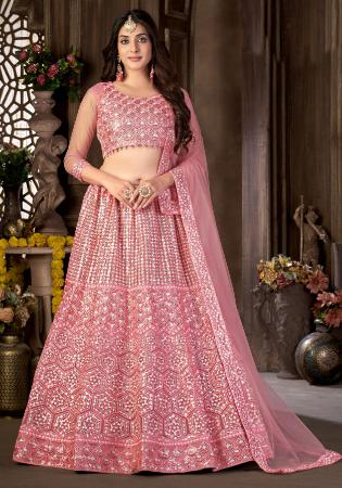 Picture of Splendid Net Pale Violet Red Lehenga Choli