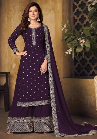 Picture of Georgette Dark Olive Green Straight Cut Salwar Kameez