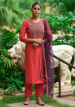 Picture of Well Formed Cotton Fire Brick Readymade Salwar Kameez