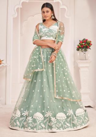 Picture of Ideal Cotton & Net Dark Sea Green Lehenga Choli