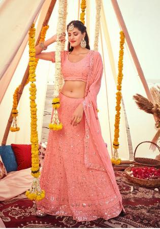 Picture of Enticing Georgette & Net Light Coral Lehenga Choli