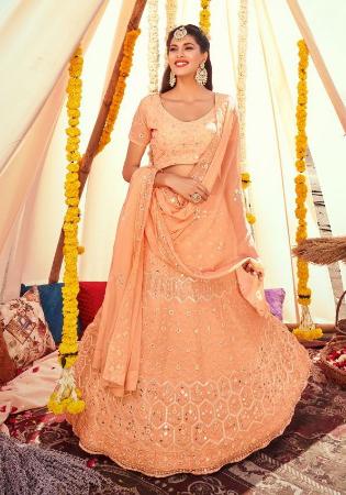 Picture of Georgette & Net Sandy Brown & Dark Salmon Lehenga Choli