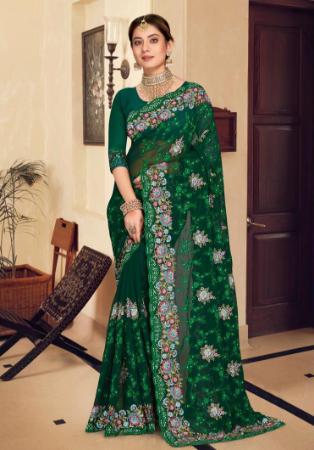 Picture of Beautiful Georgette Dark Green Saree