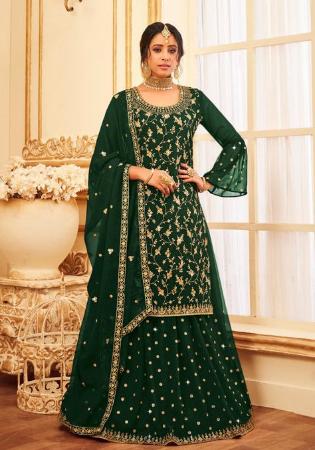 Picture of Forest Green & Dark Olive Green Straight Cut Salwar Kameez