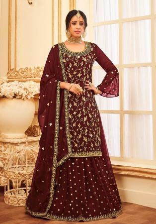 Picture of Georgette Dark Olive Green Straight Cut Salwar Kameez