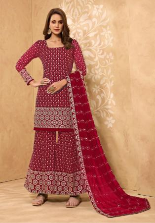 Picture of Magnificent Georgette Maroon Straight Cut Salwar Kameez