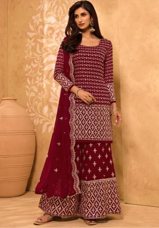 Picture of Ideal Georgette Maroon Straight Cut Salwar Kameez