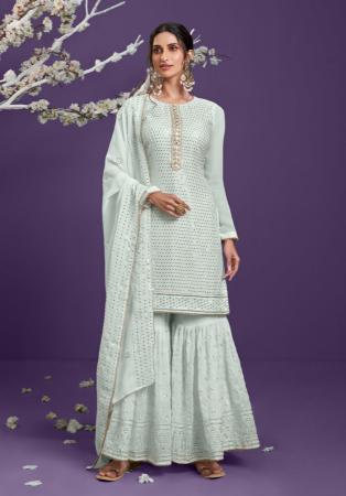 Picture of Georgette Off White Straight Cut Salwar Kameez