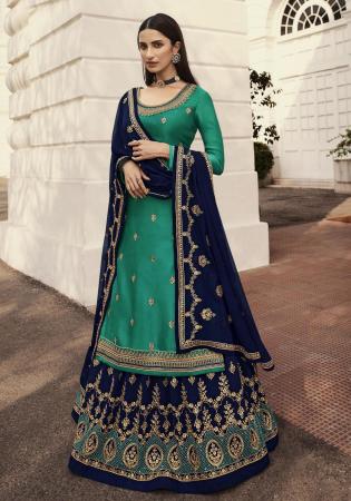 Picture of Georgette Sea Green Straight Cut Salwar Kameez